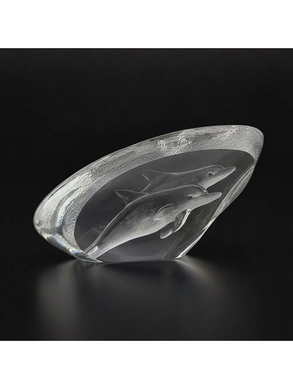 Mats Jonasson Maleras Sweden Crystal Dolphins Sculpture Signed Art Glass 3